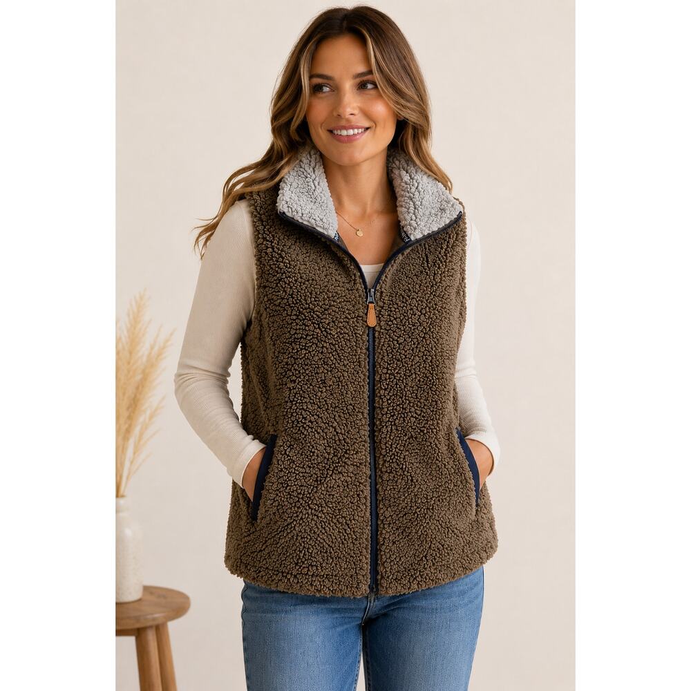 Simply Southern Tried & True Sherpa Vest Women’s Large Brown Fleece Full Zip - Picture 2 of 12